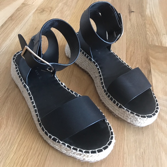 NEW Zara black leather platform jute 37, 7.5